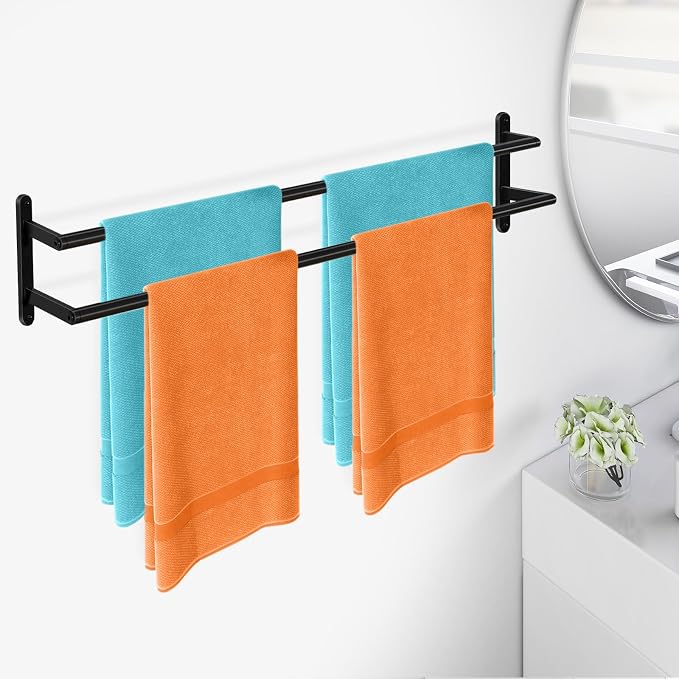 32Inch Double Towel Bar, JIAPAIDUO Towel Rack for Bathroom, Stainless Steel Double Bath Towel Bar, Wall Mounted Towel Holder, Matte Black