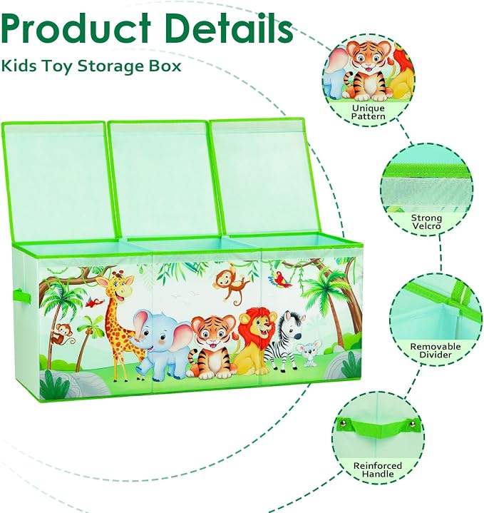Large Toy Box Collapsible Chest Organizer with Flip Lid for Kids | Oxford Storage Box with Handle for Boy Girl Sturdy Waterproof Organizing Decor for Bedroom Playroom Nursery 37.7×12.5×15.7''