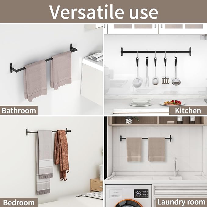 JUYSON Single Towel Bar for Bathroom, 24 Inch Towel Rack, Black | Wall Mounted, Stainless Steel, Rust Resistant, Space-Saving Design, Easy Installation