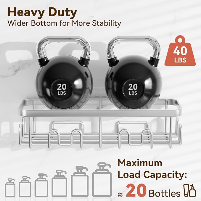 YASONIC Shower Caddy Adhesive, 100% Rustproof Shower Organizer with Soap and Toothbrush Holder, Large Capacity Shower Shelves for Inside Shower, No Drill Shower Storage for Home (5 Pack Silver)
