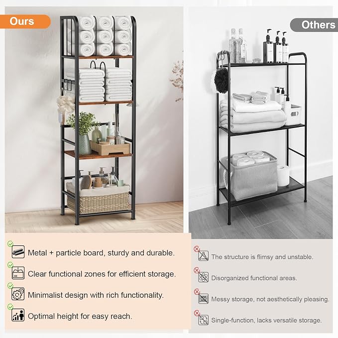 Snughome Towel Rack Free Standing 4-Tier M-Shaped Detachable Dividers, Metal Towel Storage Shelf for Bathroom, Pool Towel Rack Holder, Space-Saving Storage Organizer, Modern Bath Towel Storage Holder