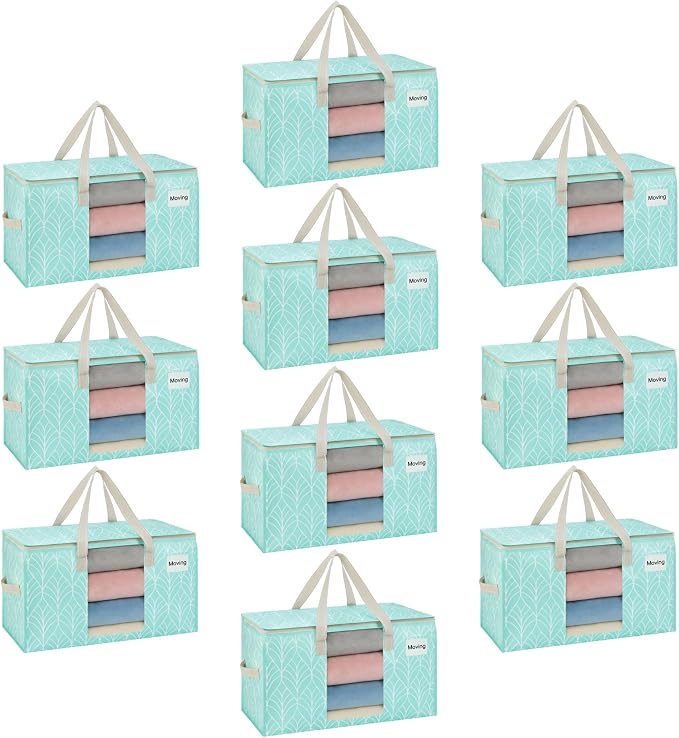VENO Moving Bags, Wide Open Top, Clear Window, Evergreen, 10 Pack | Moving boxes Alternative, Heavy Duty, Storage Bags, Clothes and Comforter Storage, Packing Supplies, College Dorm Essentials