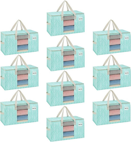 VENO Moving Bags, Wide Open Top, Clear Window, Evergreen, 10 Pack | Moving boxes Alternative, Heavy Duty, Storage Bags, Clothes and Comforter Storage, Packing Supplies, College Dorm Essentials