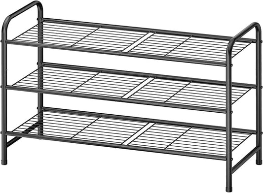 Kitsure Stainless Steel Shoe Rack Organizer, 25.6" Wide - 3 Tier, Black | Sturdy Shoe Rack for Closet and Entryway, Free Standing Shoe Shelf, Closet Organizers and Storage