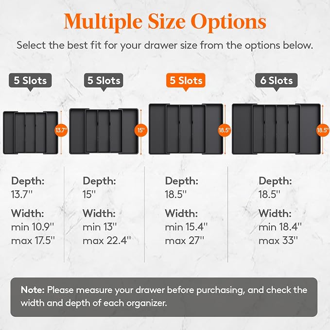 Lifewit Utensil Organizer for Kitchen Drawers, Expandable Cooking Utensil Tray, Adjustable Cutlery Silverware Flatware Holder, Plastic Spatula Tools Storage Divider, 16- 28 x 18.5", Black