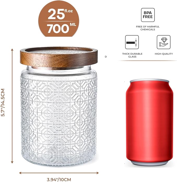 Adodeen Glass Storage Containers With Lids, Glass Jars With Lids, 24OZ | Airtight Glass Food Storage Containers, Kitchen Canisters For Sugar, Coffee, Tea, Spice, Flour, Candy, Pasta, Cereal