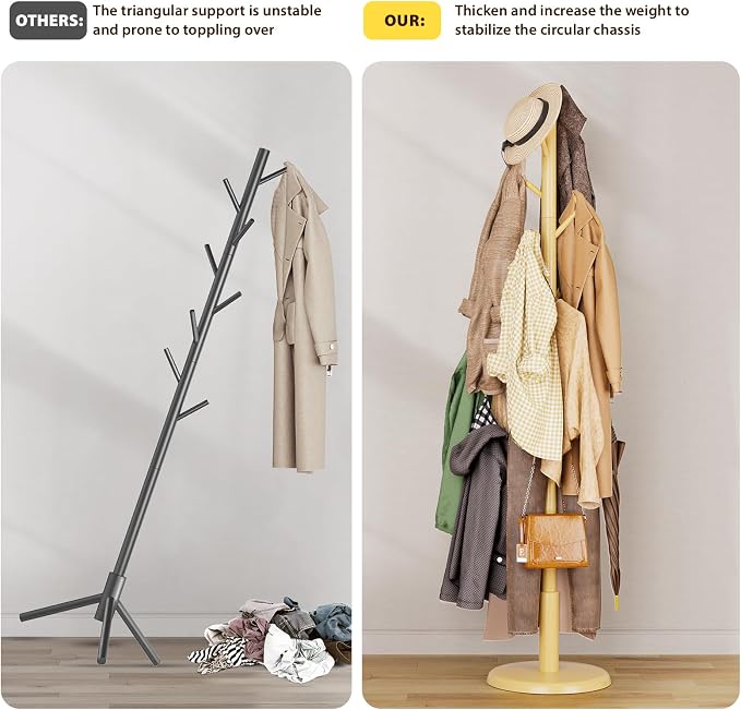 Taitiy Solid Wood Coat Rack Freestanding Coat Tree with 10 Hooks | with 10 Hooks for Bedroom, Livingroom, Entryway, Sturdy Coat Hanger Stand for Hats, Coats, Scarves, Handbags, Purses(Natural)