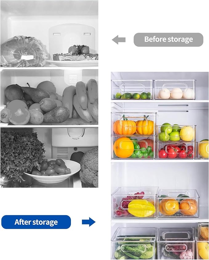 Refrigerator Organizer Bins 5 Pack Stackable Fridge Organizers with Handles Clear Freezer Storage Containers for Pantry, Cabinets,Shelves, Drawer – BPA-Free Plastic Kitchen Organizers