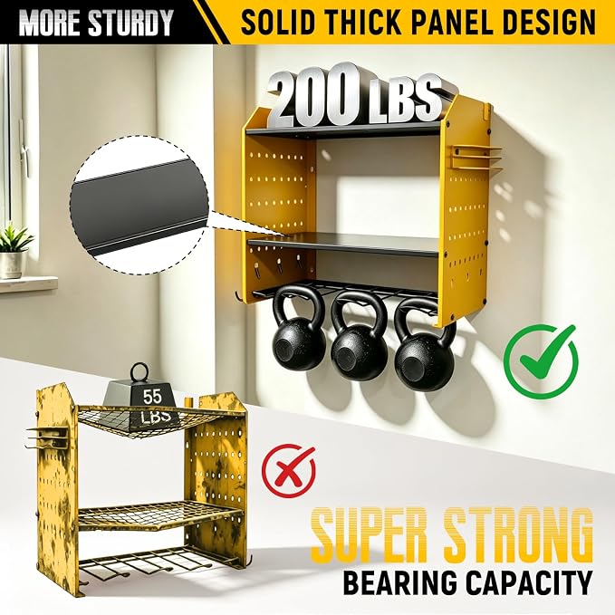 Power Tool Organizer Wall Mount, Garage Drill Storage Shelf with Hooks, Heavy Duty Metal Premium Garage Tool Shelf,Cordless Tool Storage Rack for Garage, Tool Room,Yellow