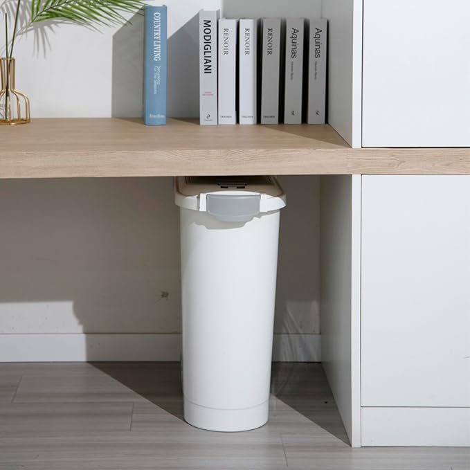Ashfield & Harkness Airtight Pet Food Storage Container, Holds 30 Lbs | BPA-free HDPE, silicone airtight seal, scoop included, slim white/grey design, 17.5"x9.5"x20", for dog, cat & bird food