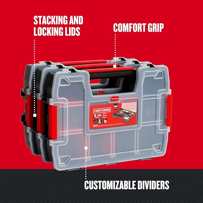 CRAFTSMAN Storage Organizer,Small Parts Organizer with 10-Compartments,Lid Includes Secure Latch (CMST60964M), (Pack of 6)