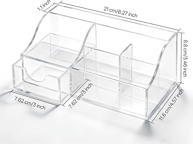 HBlife Acrylic Desk Organizer with Drawer, Pen & Pencil Holder, Multifunctional Desktop Caddy for Office Supply and Organization