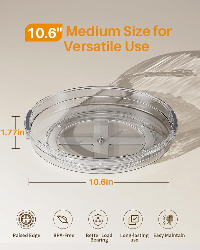 LAMU 2 Pack 10.6in Lazy Susan Organizer Turntable for Cabinet, Lazy Susan for Refrigerator Rotating Organizer for Fridge, Kitchen, Pantry, Countertop, Bathroom, Medicine Cabinet Organizer, Gray