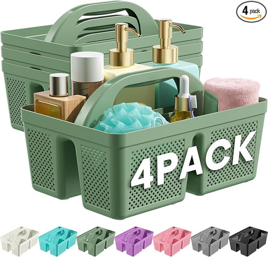 4 Pack Portable Shower Caddy, Integrated Handle, Reinforced Plastic, Organizer Storage Bathroom Supplies and Beauty Products, Cleaning Supplies, Shower Basket for Home, Dorm, Shelf and Cabinet