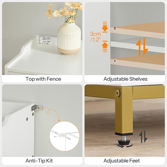 HOOBRO Shoe Cabinet, 5-Tier Shoe Storage Organizer with Doors, Wooden Shoe Cabinet Storage for Entryway, Freestanding Shoe Rack Cabinet with 3 Adjustable Shelves for Hallway, Gold and White DW41SC01