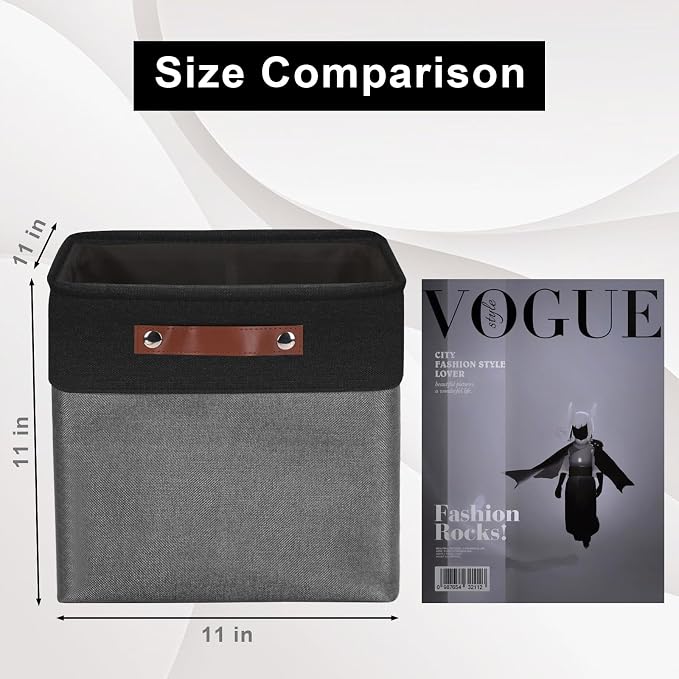 Bagnizer Collapsible Fabric Storage Cubes 11x11 Cube Storage Bins, 4 Pack Closet Baskets Box with Handles for Organizing, Shelf, Toys, Clothes, Home, Office, Nursery (Grey&Black)