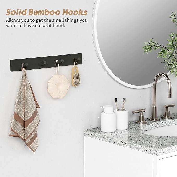 Forbena Black Coat Rack Wall Mount 4-Pack, Rustic Farmhouse Coat Hooks for Wall, Vertical Hanging Hat Rack for Office, Bedroom, Closet, Small Spaces, Kids Room Clothes, Entryway Shoes - 16 Pegs
