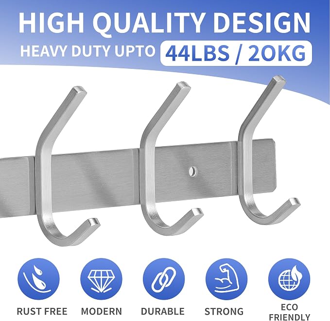 GlazieVault Coat Rack Wall Mount - Stainless Steel (2 Pack) - Heavy Duty Hooks for Hat, Towel, Robes, Jacket, Clothes - Bathroom, Entryway Hanger