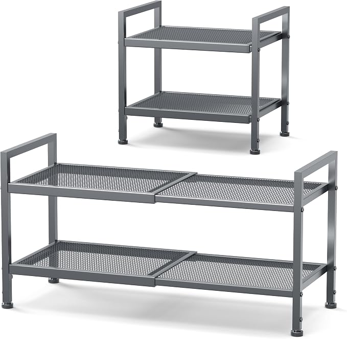 Shoe Rack, Expandable Shoe Rack for Closet, Adjustable Shoe Organizer for Entryway, Shoe Storage Organizer for Door Entrance, Garage, Bedroom (Grey, 2-Tier)