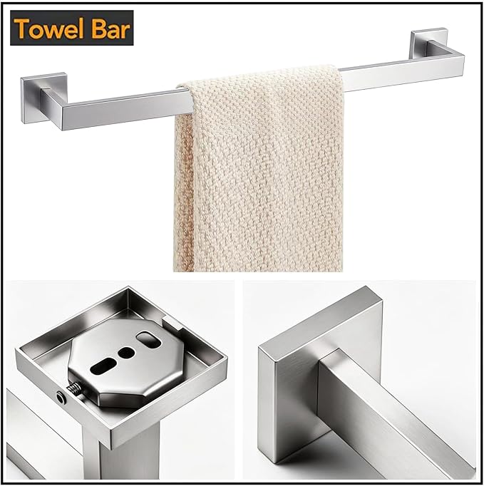 JOPOFI Towel Bar - 23.6 Inch Bathroom Towel Holder - Brushed Nickel | Stainless Steel Towel Racks for Bathroom Wall Mounted, Towel Rod for Bathroom Wall
