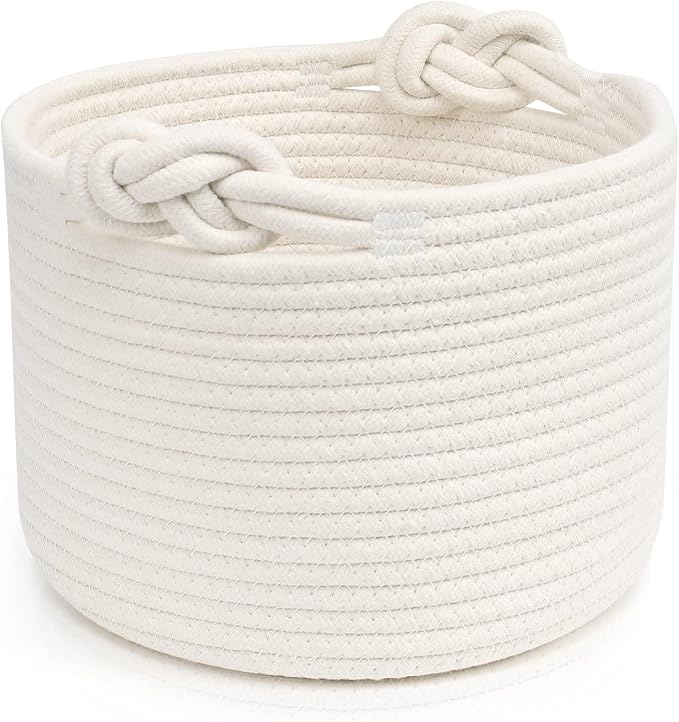 Bellar Small Rope Basket,Shelf Storage Baskets for Organizing,Cute White Storage Basket,Round Decorative Box for Kids,Woven Rope Storage Snack Storage Area Decorative Boxes Aesthetic -9.4’’*7.1’’