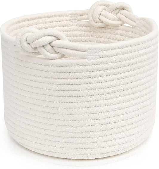 Bellar Small Rope Basket,Shelf Storage Baskets for Organizing,Cute White Storage Basket,Round Decorative Box for Kids,Woven Rope Storage Snack Storage Area Decorative Boxes Aesthetic -9.4’’*7.1’’