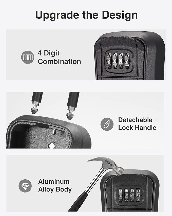 Puroma Key Lock Box, Portable Combination Lockbox Wall-Mounted Key Storage Box for House Keys, Resettable Code Safe Security Lock Box for Home, Office, Apartment Spare Key Storage (2 Pack, Pure Black)