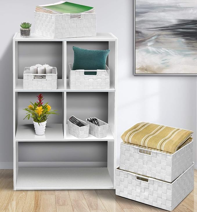 Sorbus Storage Baskets for Organizing (Set of 7), Mesh Hand-Woven Design, Linen Closet Organizers and Storage, Organizer Storage Baskets for Shelves, Variety Pack Organizers and Storage (White)