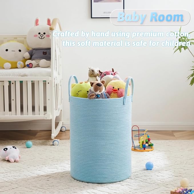 Laundry Basket,Woven Cotton Rope Laundry Hamper,100L for Decor Storage of Dirty Clothes,Toys and Blankets in Bathroom,Baby Room and Living Room