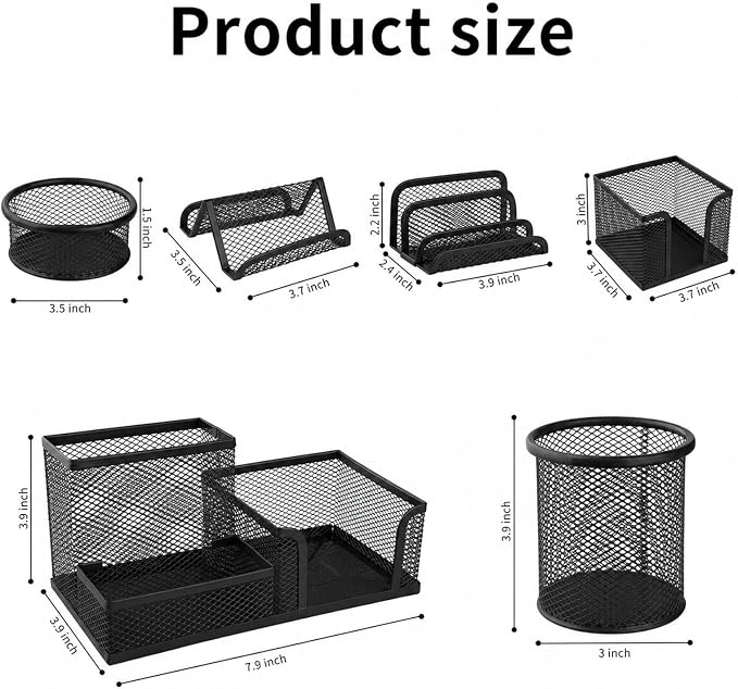 Desk Organizer for Office, 6 Pieces Mesh Desk Multi-functional Storage Set Office Supplies Accessories (Black)