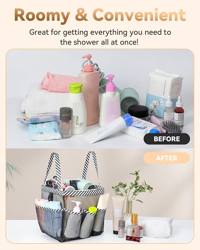 Temede Mesh Shower Caddy Portable for College Dorm Room Essentials | Large Capacity 8-Pocket Shower Tote Bag, Toiletry Organizer with Quick-Dry and Dual Handles for Dorm, Gym, Travel, Camping