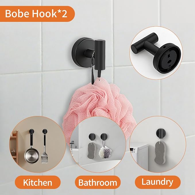 5-Piece Matte Black Bathroom Hardware Set, Towel Racks Set for Bathroom SUS304 Stainless Steel Toilet Paper Holder Wall Mounted, 24 Inch Modern Bathroom Accessories Kit