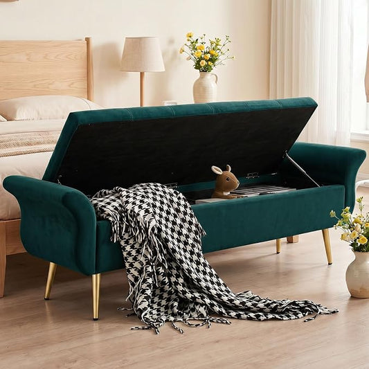 Storage Ottoman Bench 63’’ Length Upholstered End of Bed Bench