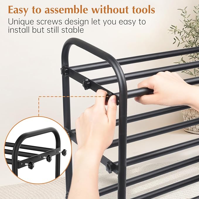 INSMART 3-Tier Expandable Shoe Rack, Stackable and Adjustable Shoes Organizer Storage Shelf, Sturdy and Durable Metal Structure Free Standing Shoe Rack for Closet Entryway Doorway