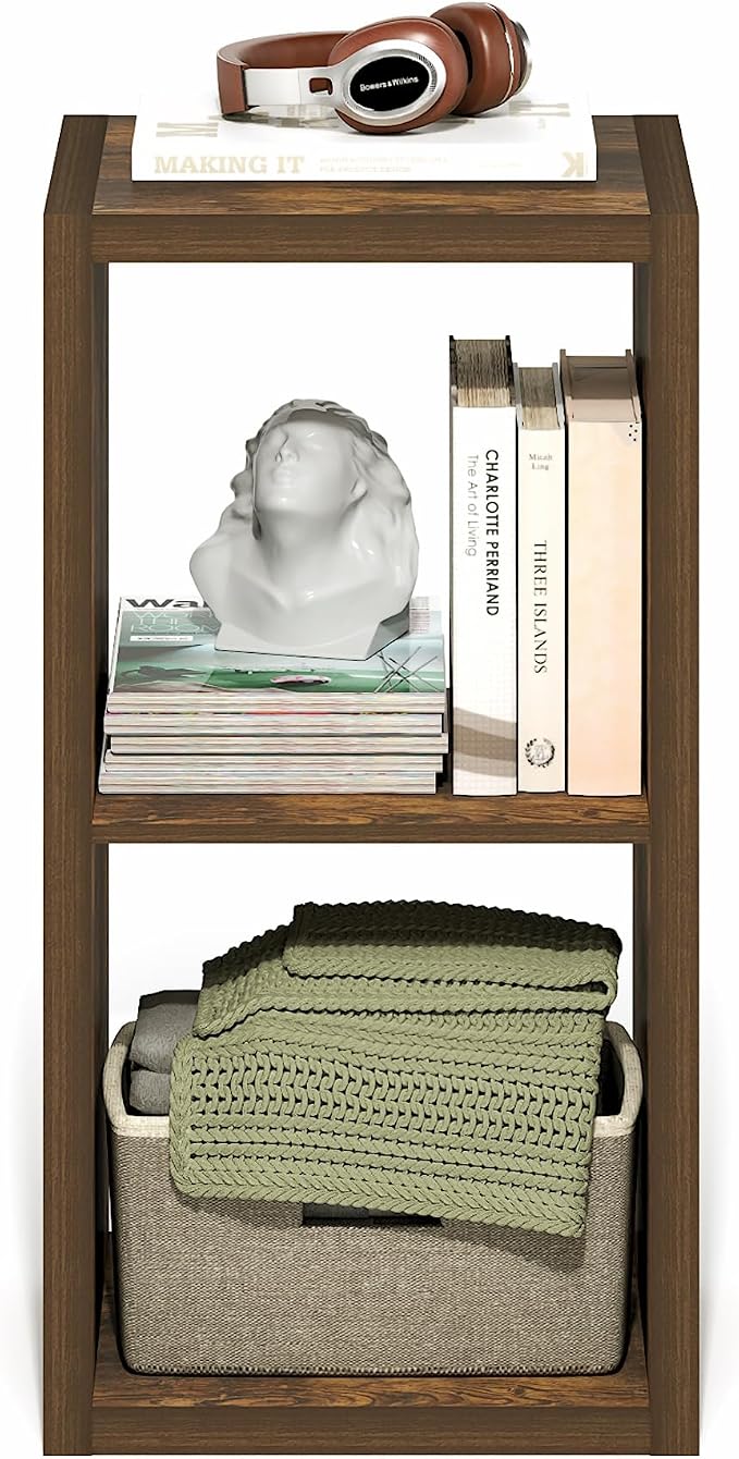 Furinno Cubicle 2-Cube Book Shelf, Extra Thick Frame Bookshelf, Amber Pine | 14.6" x 16" x 30", Horizontally & Vertically Reversible Bookcase with Open Back, for Living Room, Bedroom, Home Office