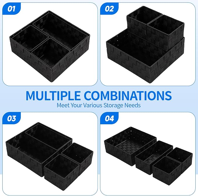 Posprica Woven Storage Basket Small Baskets for Organizing, Cube Basket Bin Container Tote Organizer Divider for Drawer,Closet,Shelf, Dresser,set of 4