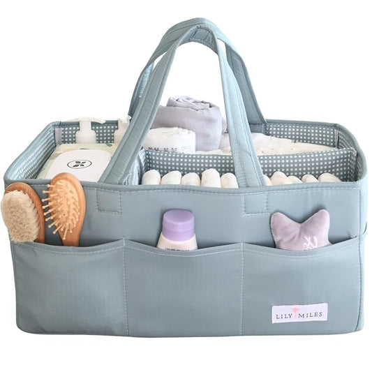 Baby Diaper Caddy Organizer, Wipeable Diaper Organizer Basket with 8 Pockets for Newborn Essentials, Nursery Tote Bag for Changing Table & Car Organization (Willow Green, Large)