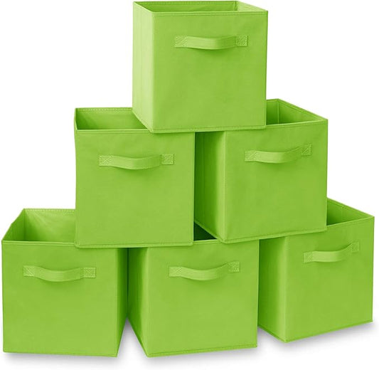 Casafield Set of 6 Collapsible Fabric Cube Storage Bins, Lime Green - 11" Foldable Cloth Baskets for Shelves, Cubby Organizers & More