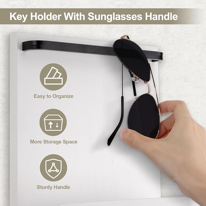 Key Holder Wall Mount, Key Holder for Wall with 4 Hooks, Farmhouse Key Hanger Holds Dog Leash, Sunglasses – Decorative Mail Organizer Home Decor (White)