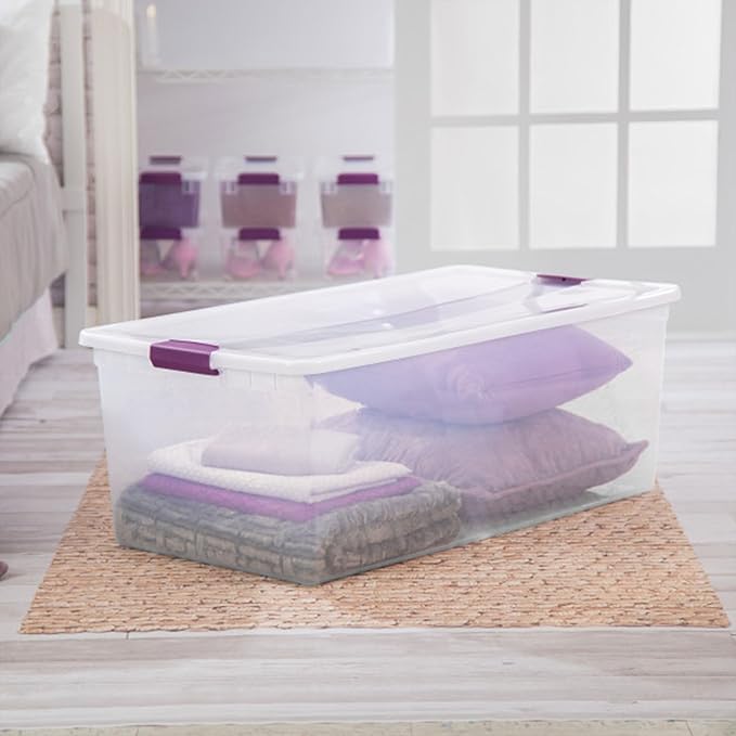 Sterilite 12-Pack 110 Quart ClearView Latch Box, Stackable Organizer Bins with Latching Lids - Clear Plastic Organization Containers for Closet, Bedroom, Shelving Units and Everyday Home Storage