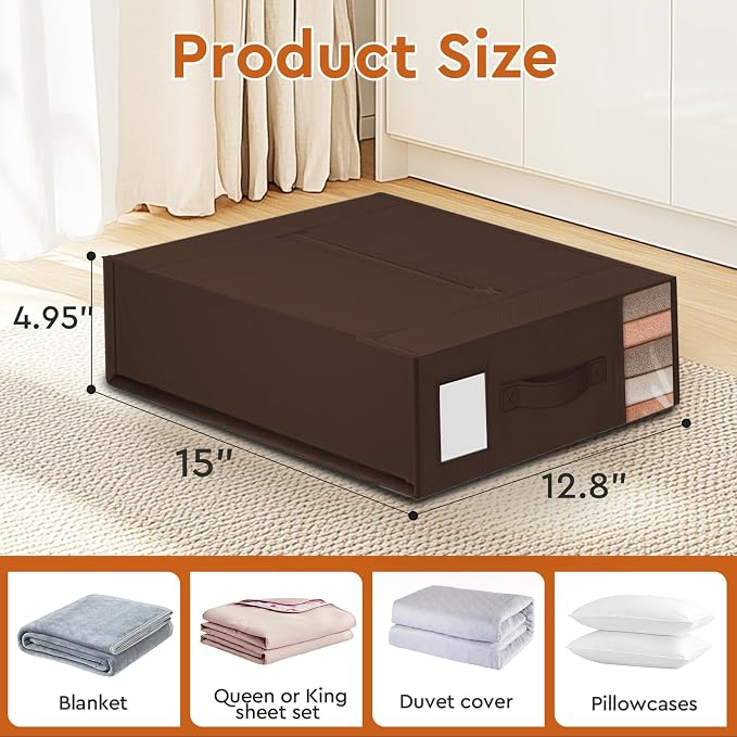 StorageTastic 6 Pack Bed Sheet Closet Organizers and Storage,Sturdy Foldable Storage Containers with Window and Label,Storage and Organization for Bedding Sheets,Duvet Covers,Blankets (Brown)