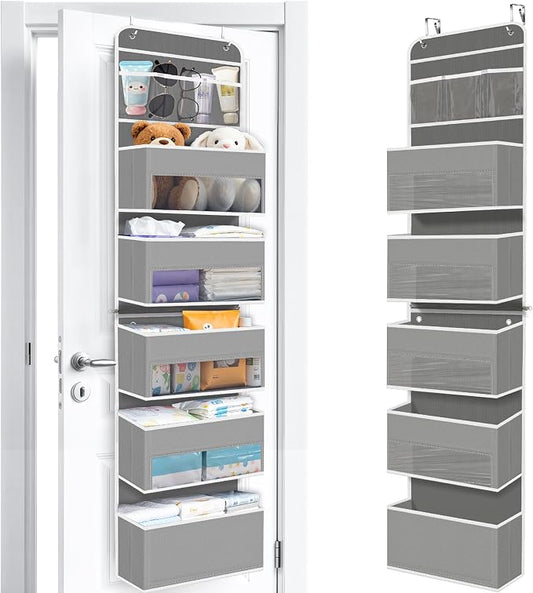 Over The Door Organizer Storage behind Door Hanging Organizer for Nursery | 6 Tier, Detachable, Clear Window, Sturdy Construction, Space-Saving Storage for Closet, Bedroom, Bathroom & Nursery