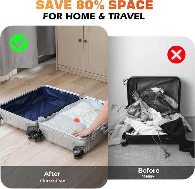 TENWOLF 10 Combo Vacuum Storage Bags for Travel with Wireless Pump | Vacuum Seal Bags for Clothing Travel, Compression Packing Bags for Clothes and Blankets, Space Saver Bags in Carry-On Sizes