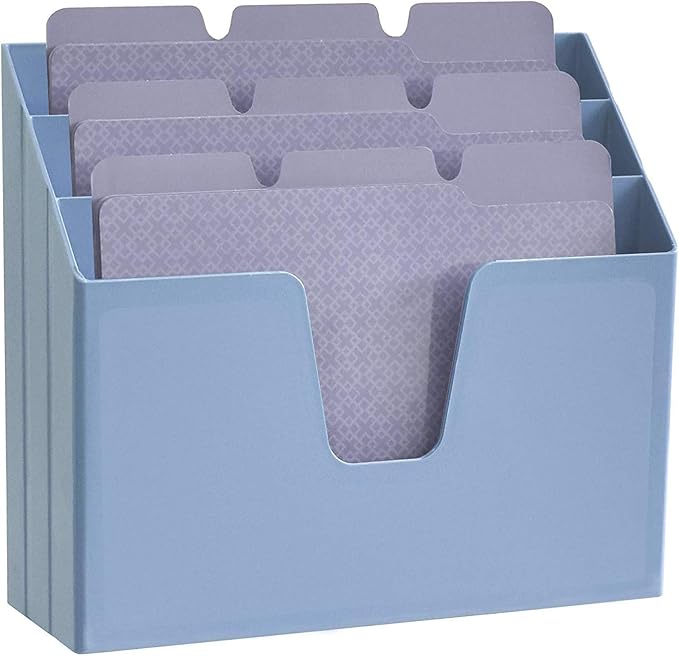 Acrimet Horizontal Triple File Folder Organizer Sorter, Letter Size, Blue | 3 compartments to separate and organize documents, folders and papers