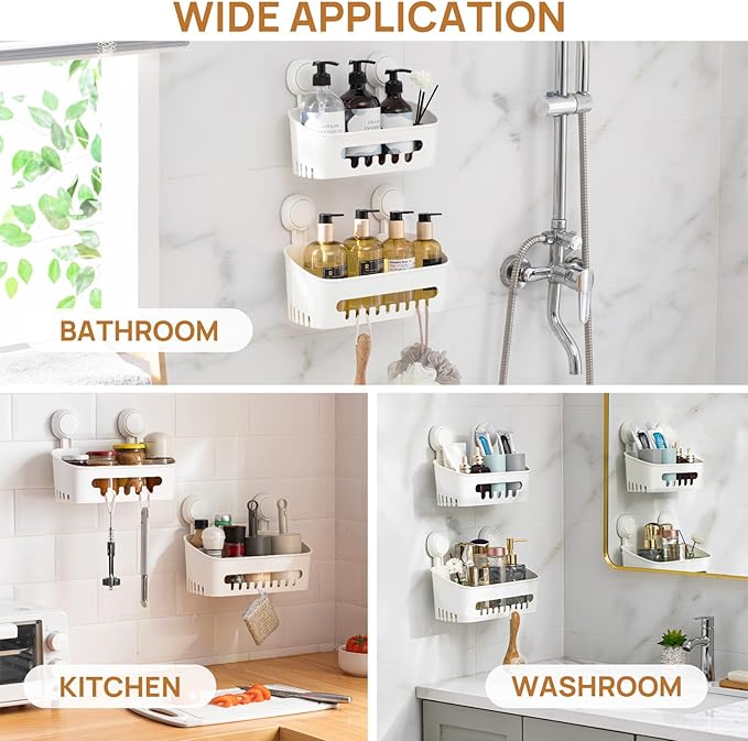 LEVERLOC Shower Caddy Suction Cup,Shower Organizer Bathroom Shelf,White M&L