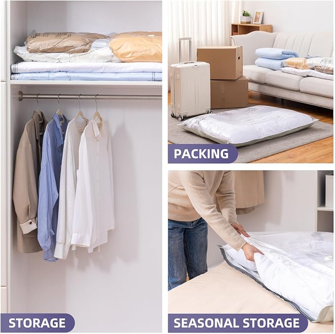 TAILI Vacuum Storage Bags 6 Pack, XXL Jumbo Size 47x39 Inch, Cream | XXL Large Vacuum Seal Bags for Clothing, Huge Space for Bedding, Comforters, Pillows, Toy, Save More Closet Space
