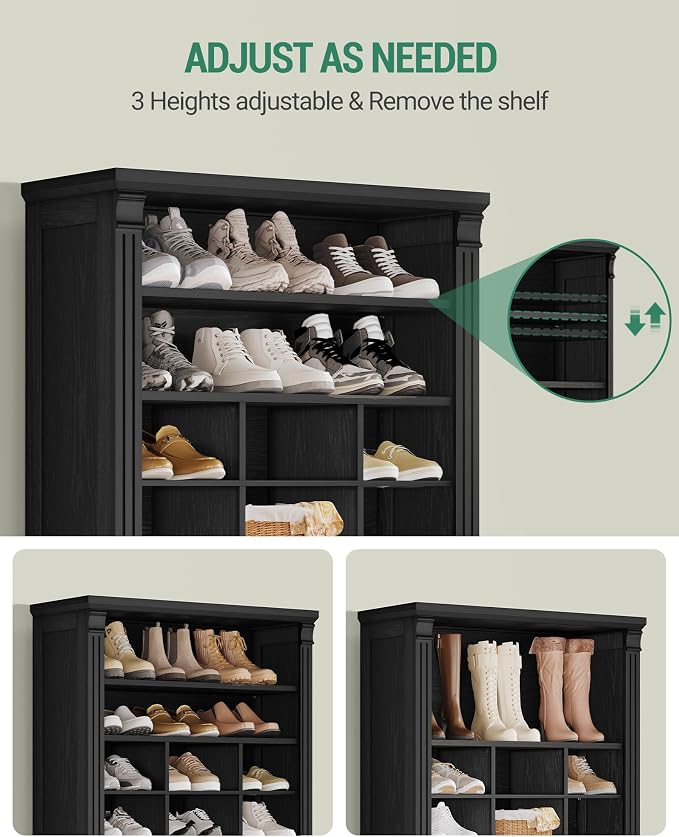 Hzuaneri 13 Tiers Shoe Storage Cabinet, Tall Shoe Cabinet with Cubby | Wooden Shoes Organizer for Closet, 39 Pairs, Shoes Cubby Organizer for Entryway, Hallway, Bedroom, Black SR31004X