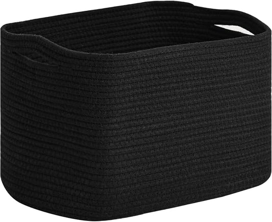 ICERZCZ Woven Cotton Rope Storage Basket for Organizing, Cute Decorative Baskets for Gifts Empty, Organizer Bins for Dog Toy, Baby Laundry, 17“×13”×9.5“, Black
