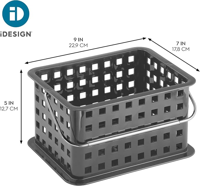 iDesign Stackable Shower Basket with Handle, Gray, Set of 3 | Made in USA, For Dorm or Bathroom
