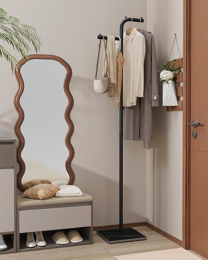 Coat Rack Freestanding, Small Clothes Rack, Black, 68.9 In High | Modern Clothing Rail with Rock Slab Base, Heavy-duty Metal Coat Tree for Boutiques, Hallway, Entryway, Living Room